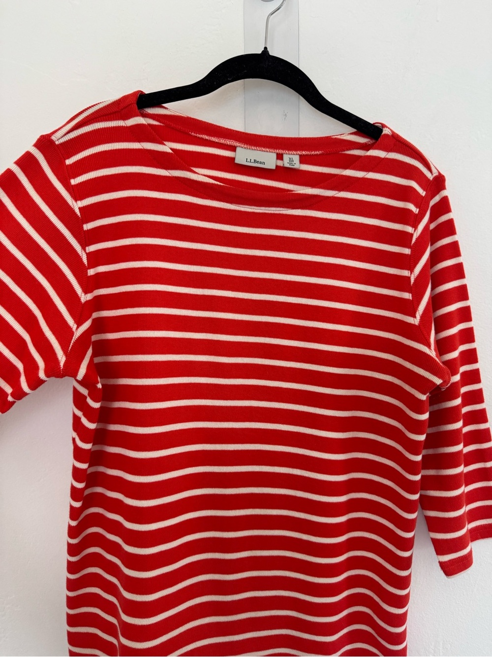 L.L. Bean Boat Neck French Sailor Ribbed Knit Pullover Top 3/4 Sleeve Orange - Picture 5 of 10